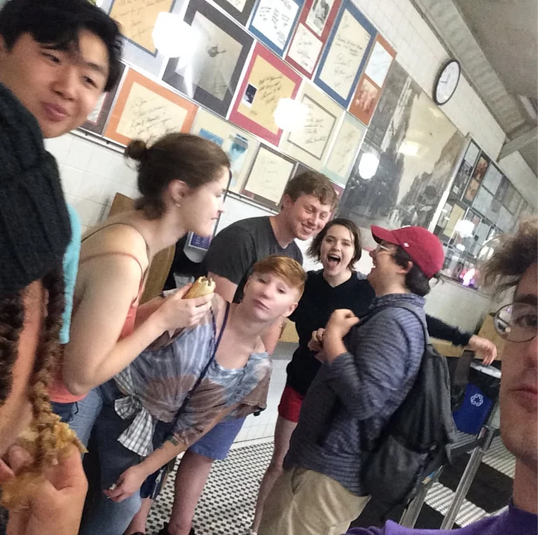 Just had an incredible three weeks living, working, and playing with this motley krewe at the Pig Iron School summer intensive. The workshop focused on physical action and presence using the training method of Jacques Lecoq. Each week was guided by a different kind of mask: the neutral mask, expressive mask (we used the Commedia and Balinese masks), and the clown mask. The experience was invaluable and I'm delighted to have gone through it with these awesome peeps.  May all your plots be serviceable.
 #breathe #glassinmymouth