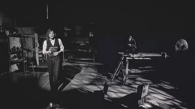 LookingÂ through old work from Fall of 2018, the last ensemble piece i directed - Frankenstein - I adapted it for a little over a year then worked with a group of four -- actors, a dancer, and a gardener -- for 3 months along with a composer. Many friends contributed to the development process. When we finally presented our work over the course of 6 nights, we were still only scratching the surface of all that we'd begun exploring and ended up with more exciting ideas than we'd started with.Â 

I'd been obsessed with the Newcomb Sculpture building, Woldenberg, and I'd wanted to make a piece there that could incorporate the energy of a creative laboratory where artists broughtÂ ideas into physicalÂ form. I thought, I want a Welder to hammer throughout a play and watch them make a sculpture, and my next thought was it has to be Frankenstein. I'd never read the book but was in awe that Shelley finished writing it when she was 19 -- the book creation itself entered a realm of magic and dreamweaving and mythmaking. I soon discovered how rich the text was - how beautiful the Creature's discovery of nature , how horrible the people of the world - the unnamed Creature'sÂ plight is relevant to anyone who's been abandoned by their community orÂ kin. Their articulation of their circumstances parallel in an uncanny way some writings of Frederick Douglass. I also wondered about Frankenstein as a creator - his decision to bring something into the world and refuse to take responsibility for its consequences.Â Mary would be present throughout

Many ideas, ultimately it was a catalyst to work with others. We experimented endlessly. The group was incredibly willing to try out any strange method that may result in something real or true that we could use. You can see from these photos that the piece was dark and intense and scary and beautiful.Â I'm grateful to have gone on the journey of making this piece with others.Â I'm glad I made it back then, because my desire now is to make something joyful and exuberant and full of light, but there's a season for all things, and though the darkness is unpleasant it's sometimes where one must go and pass through to find where the real medicine is.