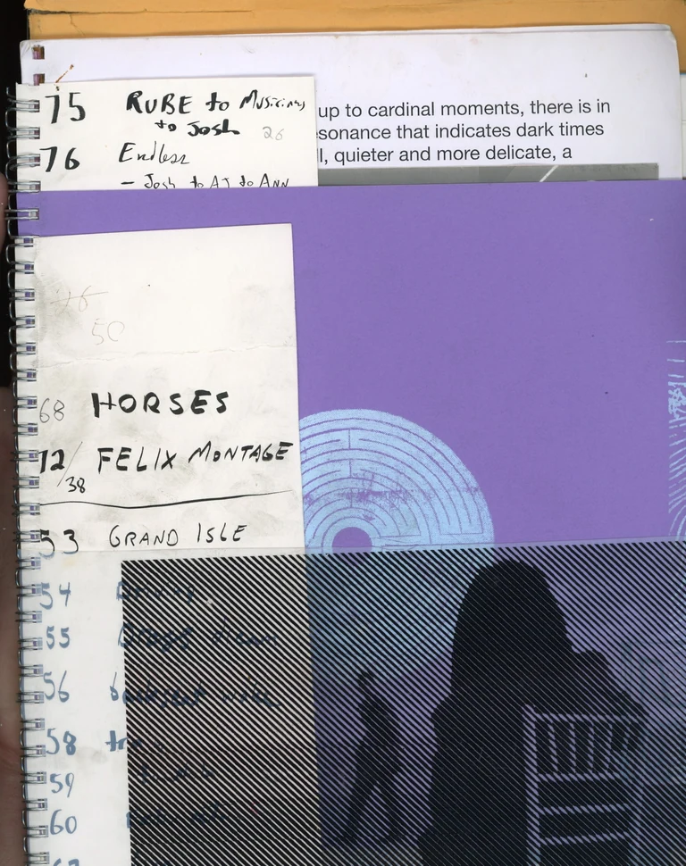 Pages from book 1 of a process and research series. a collection of assorted papers gathered and generated over the past 15+ years: articles, notes, book excerpts, images, film scenes, free associative writing, film negatives, performance programs, printing experiments, postcards, essays, and other flat, bindable ephemera.â¨â¨ â¨
â¨
I have boxes of these things that I circulate through every few seasons, trading in and out things that wax and wane in relevance to whatever is happening creatively.

Much of this is finding its way consciously and otherwise into the  and other collaborations. Some of it was a byproduct of previous works or brilliant ideas from exceptional people, all of it slowly stepping toward something else.â¨â¨ â¨
â¨
~163 pages. 1 of 1. Created while in residence at the

#collecting #gatheringnotes #diynotebook #process #research #processandresearch #writingprocess #creativeprocess #diybook #34holepunch #holepunch #indiefilm #neworleansartist #nolacommunity #performancedocumentation #documentation #lookbook #researcharchive #personalarchive #abcproject