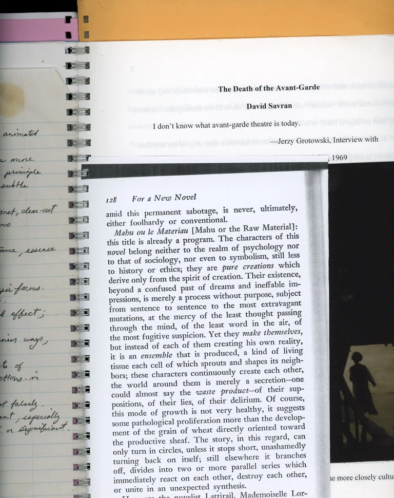 Pages from book 1 of a process and research series. a collection of assorted papers gathered and generated over the past 15+ years: articles, notes, book excerpts, images, film scenes, free associative writing, film negatives, performance programs, printing experiments, postcards, essays, and other flat, bindable ephemera.â¨â¨ â¨
â¨
I have boxes of these things that I circulate through every few seasons, trading in and out things that wax and wane in relevance to whatever is happening creatively.

Much of this is finding its way consciously and otherwise into the  and other collaborations. Some of it was a byproduct of previous works or brilliant ideas from exceptional people, all of it slowly stepping toward something else.â¨â¨ â¨
â¨
~163 pages. 1 of 1. Created while in residence at the

#collecting #gatheringnotes #diynotebook #process #research #processandresearch #writingprocess #creativeprocess #diybook #34holepunch #holepunch #indiefilm #neworleansartist #nolacommunity #performancedocumentation #documentation #lookbook #researcharchive #personalarchive #abcproject