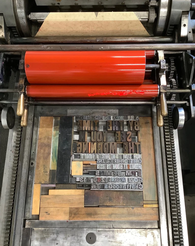Chattanooga where yat?! Iâve been in residence this month at the artist haven that is  in Tennessee alongside some amazing creators, curators, and administrators. Here primarily editing the movie but took some time to experiment in the letterpress shop on-site  and made these flyers for a wip screening next Wednesday (come out Chatt!) Much thanks to  who set me up and guided the printing process it was super fun and a satisfying flow state to be in. The films inch closer to completion ðand continue revealing themselves. Truly thankful for places like Stove Works which nurture the wild flames of the souls imagination, innovation, and creative community.