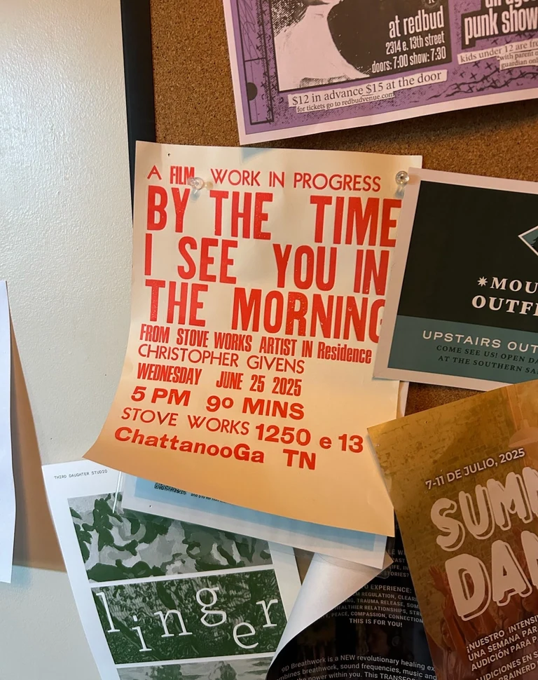 Chattanooga where yat?! Iâve been in residence this month at the artist haven that is  in Tennessee alongside some amazing creators, curators, and administrators. Here primarily editing the movie but took some time to experiment in the letterpress shop on-site  and made these flyers for a wip screening next Wednesday (come out Chatt!) Much thanks to  who set me up and guided the printing process it was super fun and a satisfying flow state to be in. The films inch closer to completion ðand continue revealing themselves. Truly thankful for places like Stove Works which nurture the wild flames of the souls imagination, innovation, and creative community.